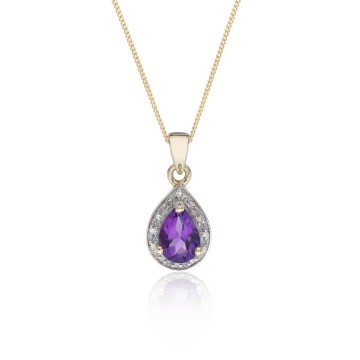 9ct Yellow Gold Amethyst and Diamond Halo Pendant
