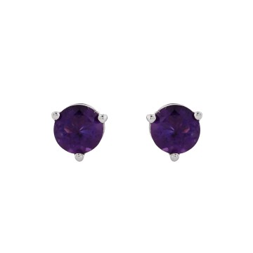 9ct White Gold Round Brilliant Cut Amethyst Earrings