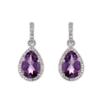 9ct White Gold Pear Cut Amethyst and Diamond Earrings