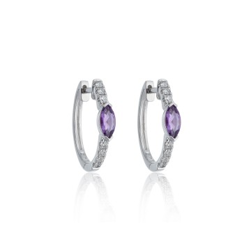 9ct White Gold Marquise Cut Amethyst and Diamond Hoop Earrings
