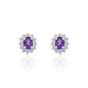 9ct White Gold Amethyst and Diamond Halo Earrings