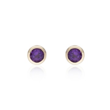 9ct Yellow Gold Amethyst Rub Over Stud Earrings