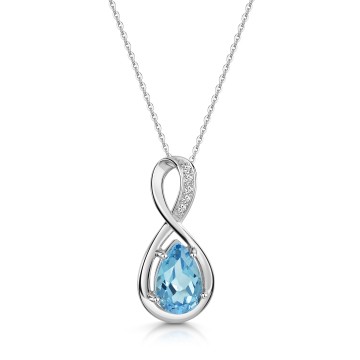 9ct White Gold Pear Shape 1.40ct Blue Topaz Infinity Pendant
