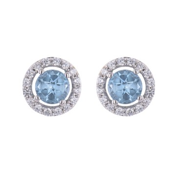 9ct White Gold Brilliant Cut Topaz 1.20ct Cubic Zirconia Halo Stud Earrings