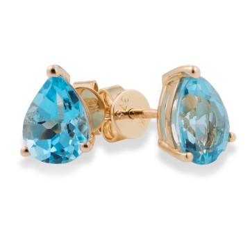 9ct Yellow Gold Pear Cut Blue Topaz 1.90ct  Stud Earrings