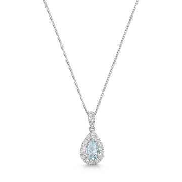 9ct White Gold 0.50ct Aquamarine & 0.19ct Diamond Halo Pendant