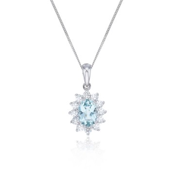 9ct white gold 0.75ct Aquamarine & 0.35ct Diamond Halo Pendant