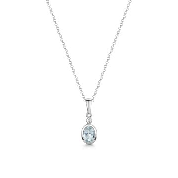 9ct White Gold 0.85ct Oval Aquamarine & Diamond Pendant