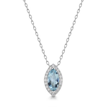 18ct White Gold Marquise Cut 0.80ct Aquamarine with 0.20ct Diamond Halo Pendant