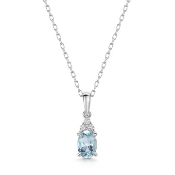 18ct White Gold Oval Cut Aquamarine 0.70ct and Diamond Pendant