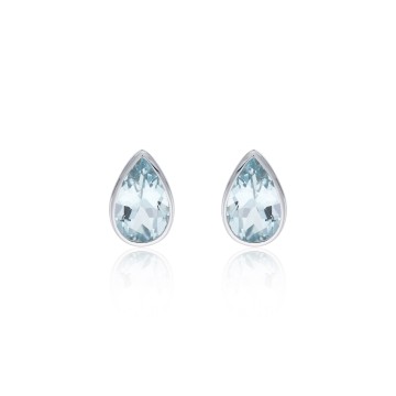 9ct White Gold Pear Cut Aquamarine Rub Over Stud Earrings