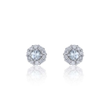 9ct White Gold Diamond 0.17ct and Aquamarine Halo Earrings