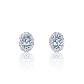9ct White Gold Diamond 0.23ct and Aquamarine Halo Earrings