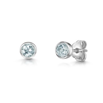 9ct White Gold 0.50ct Round Brilliant Aquamarine Stud Earrings