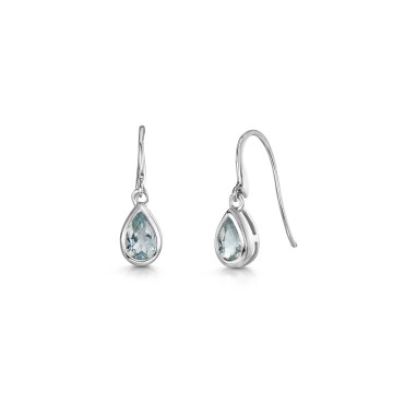 9ct White Gold Pear Cut 0.60ct Aquamarine Rub Over Drop Earrings