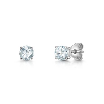 9ct White Gold Round Brilliant 0.90ct Aquamarine Stud Earrings