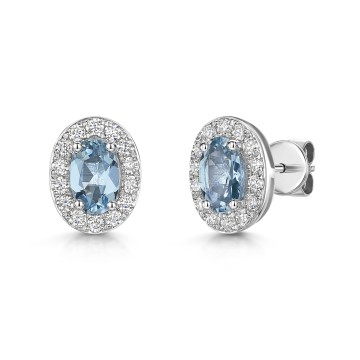 18ct White Gold Oval Cut Aquamarine 0.80ct with Diamond Halo Earrings