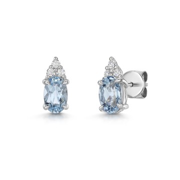 18ct White Gold Oval Cut Aquamarine 0.80ct and Diamond Stud Earrings