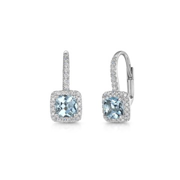 18ct White Gold Cushion Cut Aquamarine 1.00ct with Diamond Halo Drop Earrings