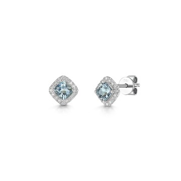18ct White Gold Cushion Cut 0.45ct Aquamarine with Diamond Halo Earrings