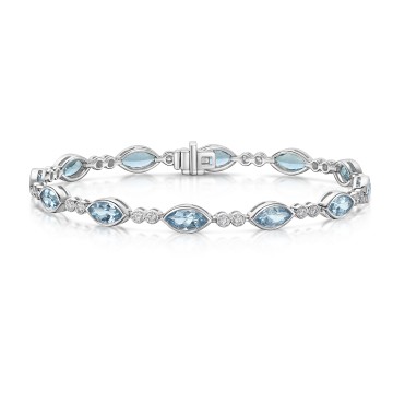 18ct White Gold Marquise Cut Aquamarine 4.75ct and Diamond Bracelet