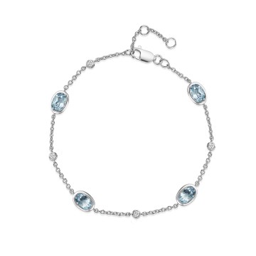18ct White Gold Oval Cut Aquamarine 4.75ct and Diamond Bracelet