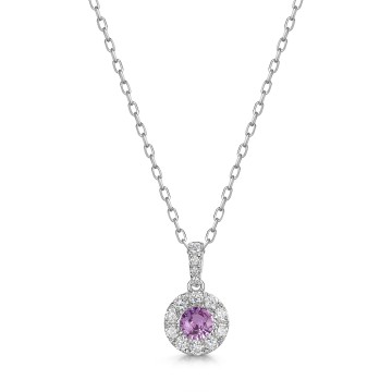 18ct White Gold Round Brilliant 0.50ct Pink Sapphire with 0.25ct Diamond Halo Pendant