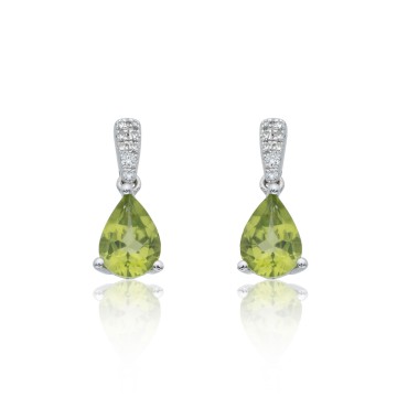 9ct White Gold Peridot and Diamond Earrings