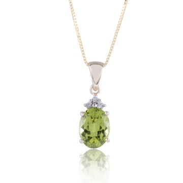 9ct Yellow Gold Oval Cut Peridot and Diamond Pendant