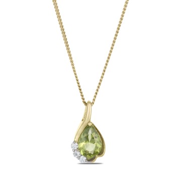 9ct Yellow Gold Pear Cut 0.50ct Peridot & Diamond Fancy Drop Pendant