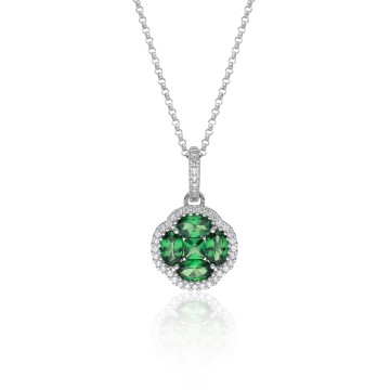 18ct White Gold Mixed Cut Tsavorite and Diamond 1.77ct Drop Flower Pendant
