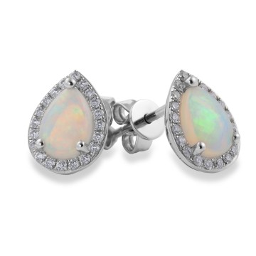9ct White Gold 1.00ct Pear Cut Opal and Diamond Earrings