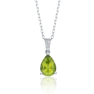 9ct White Gold Pear Cut Peridot 1.49ct Diamond Pendant