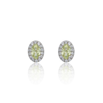 9ct White Gold Oval Cut Peridot 0.80ct Diamond Halo Stud Earrings