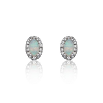 9ct White Gold Oval Cut Opal 0.80ct Diamond Halo Stud Earrings