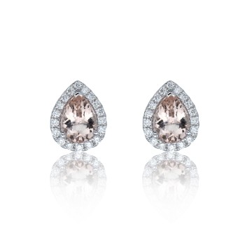18ct White Gold Morganite 2.96ct Diamond Pear Halo Earrings
