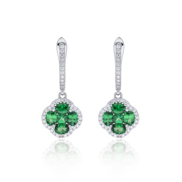 18ct White Gold 2.41ct Tsavorite and Round Brilliant Diamond Drop Flower Earrings 