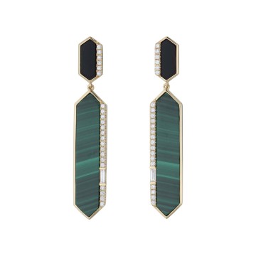 18ct Yellow Gold Malachite 0.70ct Diamond Earrings 1