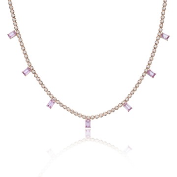 18ct Rose Gold Multiple Baguette Cut Morganite 2.24ct Diamond Necklace