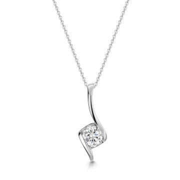 9ct White Gold Cubic Zirconia Cross Over Drop Pendant