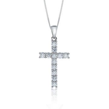 9ct White Gold Cubic Zirconia Cross Pendant