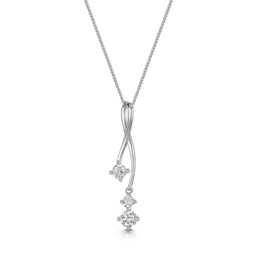 9ct White Gold CZ 5.5mm x 26mm Crossover Slider Pendant 