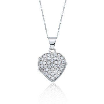 9ct White Gold Cubic Zirconia Set Heart Locket