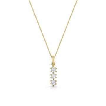 9ct Yellow Gold Three Stone Cubic Zirconia Drop Pendant