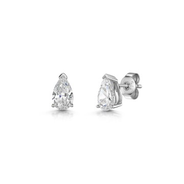 9ct White Gold Cubic Zirconia Pear Shape Solitaire Stud Earrings
