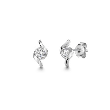 9ct White Gold Cubic Zirconia Cross Over Drop Earrings