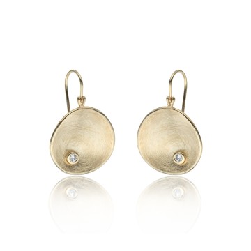 9ct Yellow Gold Cubic Zirconia Brushed Disc Drop Earrings 1