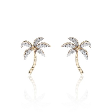 9ct Yellow Gold Cubic Zirconia Palm Tree Stud Earrings