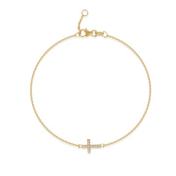 9ct Yellow Gold Cubic Zirconia Cross Bracelet