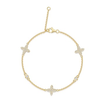 9ct Yellow Gold Cubic Zirconia Staggered Flower Bracelet